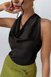 Febedress Cowl Neck Sleeveless Bow Back Satin Top