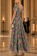 Febedress V Neck Ruched Floral Print Maxi Dress