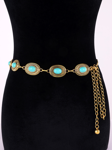 Febedress Turquoise Decorative Adjustable Metal Chain Belt