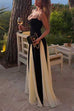 Febedress Spaghetti Strap Low Cut Color Block Swing Maxi Dress