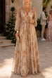 Febedress V Neck Puff Long Sleeves Floral Print Maxi Dress