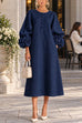 Febedress Floral Applique Puff Sleeve A-Line Midi Dress