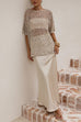 Crewneck Half Sleeves Crochet Hollow Out Sequin Top
