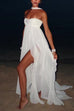 Febedress Sleeveless Open Back Ruffle Trim Slit Maxi Dress