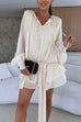 Febedress Lantern Long Sleeves Draped Ruffle Layered Mini Dress with Shorts