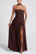 Febedress Strapless Back Lace-up High Slit Splice Maxi Dress