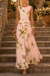 Febedress Boat Neck Sleeveless Floral Print Flowy Maxi Dress