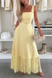 Square Neck Pocketed Lace Splice Maxi Cami Dress