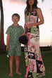 Halter V Neck Backless Printed Maxi Dress
