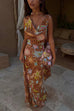 Febedress Cowl Neck Open Back Printed Maxi Dress with Scarf
