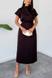 Mockneck Cap Sleeves Satin Midi Dress