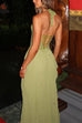 Febedress Halter Neck Back Lace-up Pleated Maxi Dress