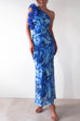 Febedress Ruffle One Shoulder Floral Print Bodycon Maxi Dress