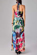 Halter Neck Abstract Floral Print Maxi Dress