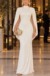 Febedress Mock Neck Cape Sleeve Draped Back Maxi Dress