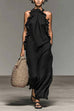 Febedress Sleeveless Linen Blend Ruffle Pocketed Maxi Dress