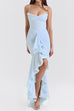 Febedress Spaghetti Strap Frill Trim Draped Slit Maxi Dress
