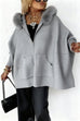Febedress Dolman Sleeves Zipper Up Pocketed Jacket with Faux Fur Hood