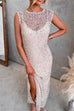 Sleeveless Side Slit Sequin Maxi Dress with Inner Lining