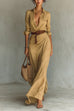 Febedress Lapel Long Sleeves Button Up Maxi Dress With Belt