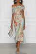 Febedress Off Shoulder Floral Print Irregular Hem Midi Dress
