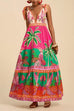 Febedress Bow Shoulder V Neck Sleeveless Printed Maxi Vacation Dress