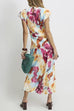 Cowl Neck Short Sleeves Tie Dye Maxi Dress