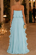 Febedress Strapless Tube Ruffle Pleated Swing Maxi Dress