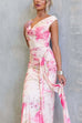 Cowl Neck Criss Cross Backless Floral Print Knot Waist Maxi Dress