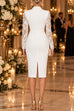 Febedress V Neck Long Sleeves Back Slit Lace Patchwork Bodycon Dress