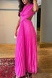 Febedress Crewneck Sleeveless Open Back Pleated Maxi Dress