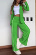 Febedress Color Block Open Front Blazer Elastic Waist Slit Wide Leg Pants Set