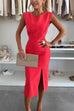 Febedress Crewneck Sleeveless Slit Bodycon Midi Dress