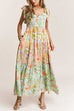 Febedress V Neck Bow Shoulder Tiered Floral Print Maxi Dress