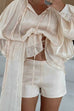 Febedress Lantern Long Sleeves Draped Ruffle Layered Mini Dress with Shorts