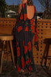 Febedress Cowl Neck Backless Floral Print Maxi Dress with Scarf