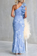 Ruffle One Shoulder Floral Bodycon Maxi Dress