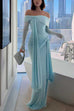 Febedress Off Shoulder Long Sleeves Knot Waist Draped Maxi Dress