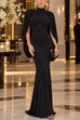 Febedress Mock Neck Cape Sleeve Draped Back Maxi Dress