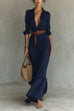 Febedress Lapel Long Sleeves Button Up Maxi Dress With Belt