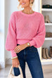 Crewneck Back Cut Out Splice Knitting Sweater (A)