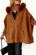 Febedress Dolman Sleeves Zipper Up Pocketed Jacket with Faux Fur Hood