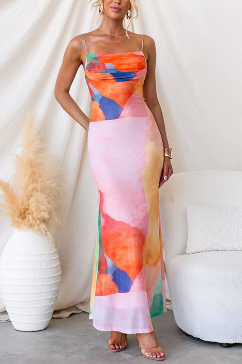 Spaghetti Strap Printed Bodycon Maxi Dress