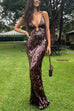 Febedress Spaghetti Strap V Neck Glitter Sequin Maxi Party Dress