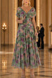 Febedress V Neck Short Sleeves Floral Print Maxi Dress