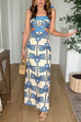 Febedress Tie Shoulder Cut Out Waist Printed Maxi Dress