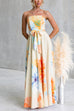 Strapless Bow Waist Floral Print Swing Maxi Dress
