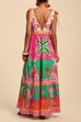 Febedress Bow Shoulder V Neck Sleeveless Printed Maxi Vacation Dress
