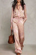 Febedress Lapel Long Sleeves Shirt High Rise Pocketed Straight Leg Pants Paisley Print Set (C)