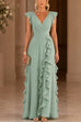 Febedress V Neck High Waist Solid Ruffle Maxi Dress